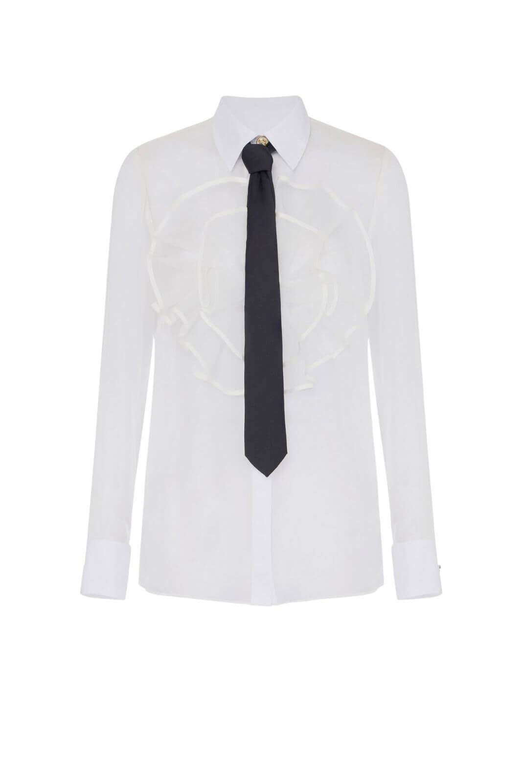 Elisabetta Franchi women's silk voile shirt with ruffles and tie