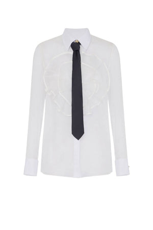Elisabetta Franchi women's silk voile shirt with ruffles and tie