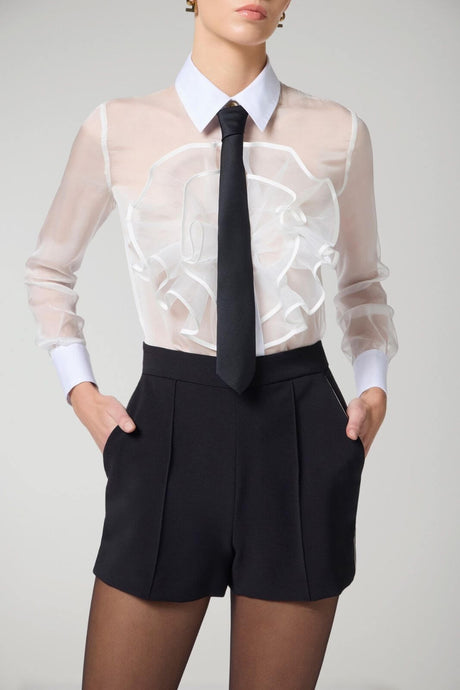 Elisabetta Franchi women's silk voile shirt with ruffles and tie