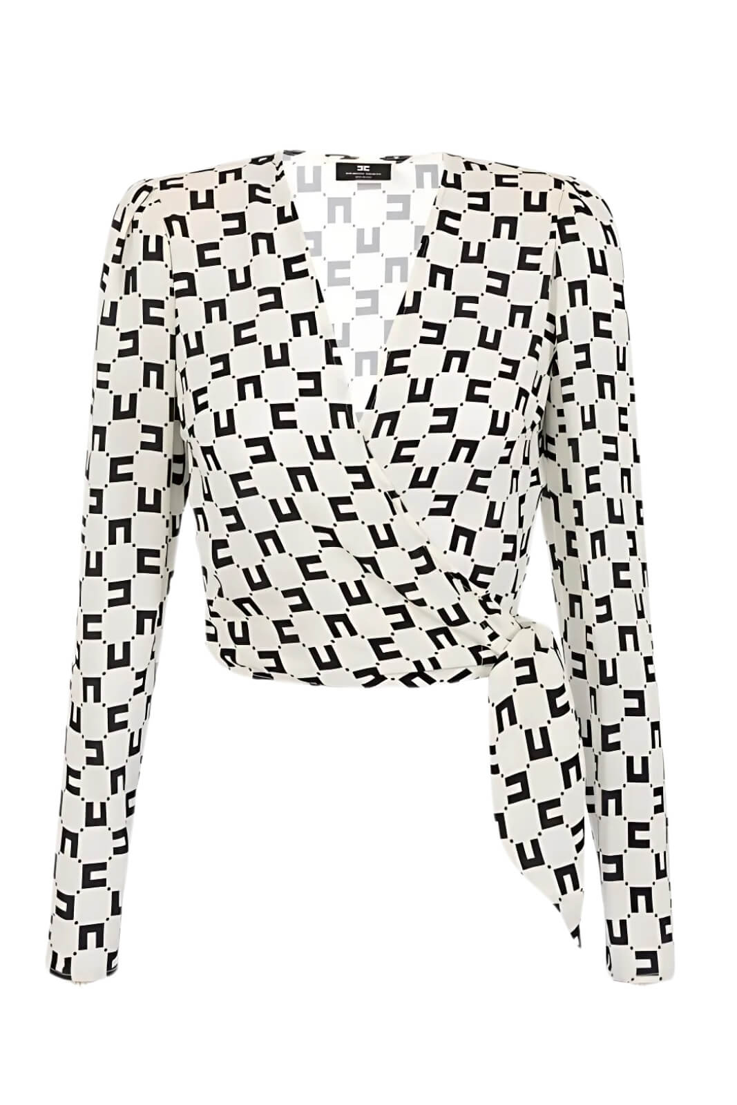 Elisabetta Franchi women's cropped shirt in viscose georgette with logo print and knot