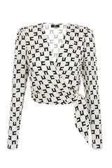 Elisabetta Franchi women's cropped shirt in viscose georgette with logo print and knot