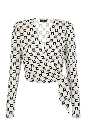 Elisabetta Franchi women's cropped shirt in viscose georgette with logo print and knot