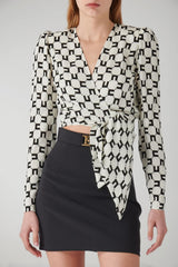 Elisabetta Franchi women's cropped shirt in viscose georgette with logo print and knot