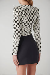 Elisabetta Franchi women's cropped shirt in viscose georgette with logo print and knot