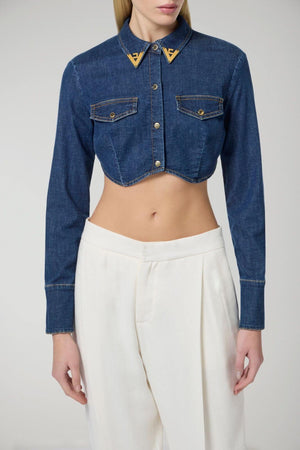 Camisa vaquera corta para mujer Elisabetta Franchi con detalles de logotipo
