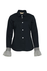 Camicia donna gessata con volant fronte