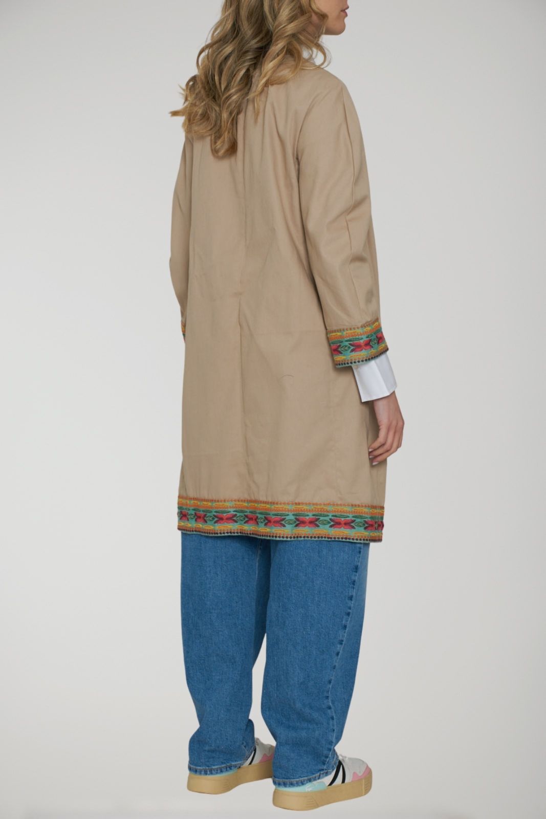 Francesca Bassi Women's Trench Coat with Tapestry-Effect Embroidery