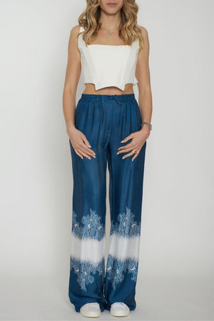 Ermanno Firenze Pantalone Donna con stampa in pizzo