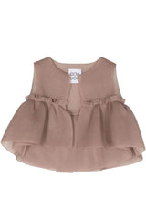 Dou Uod gilet bambina tortora con tessuto a rete e balza sul fondo Retro