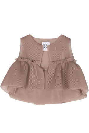 Dou Uod gilet bambina tortora con tessuto a rete e balza sul fondo Retro