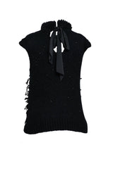Maglia donna smanicata con frange retro