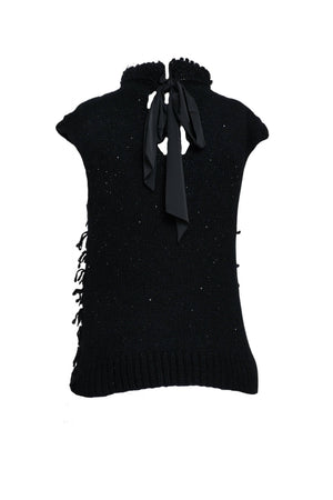 Maglia donna smanicata con frange retro