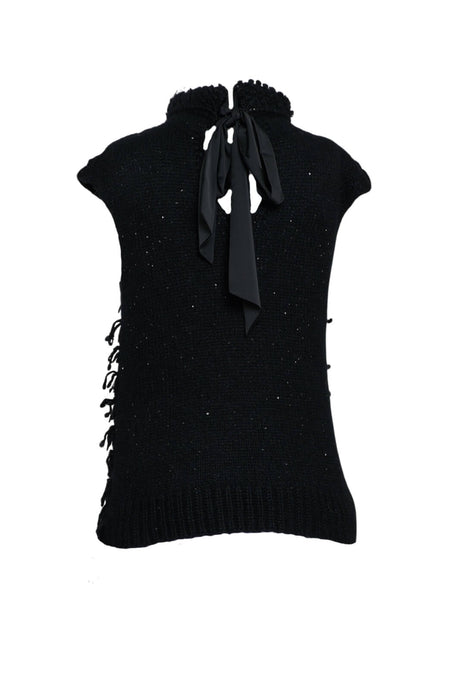 Maglia donna smanicata con frange retro