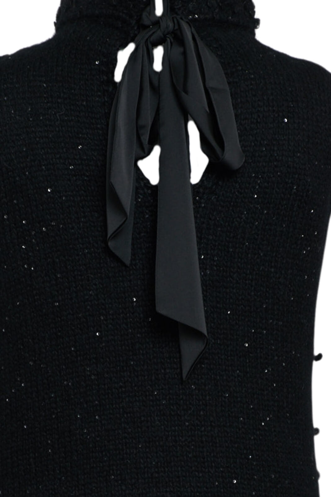 Maglia donna smanicata con frange dettaglio fiocco