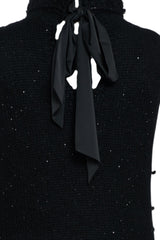 Maglia donna smanicata con frange dettaglio fiocco