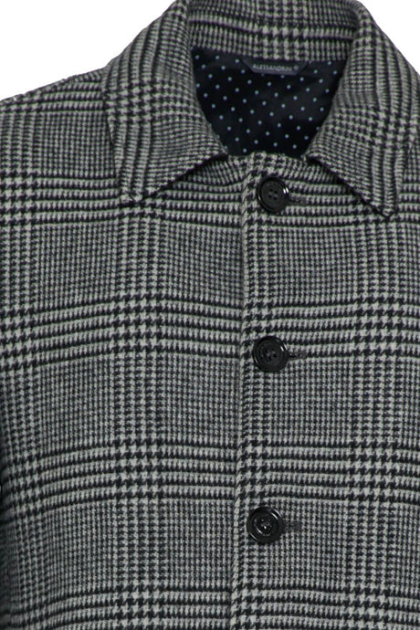 Cappotto lungo da uomo Daniele Alessandrini monopetto a quadri dettaglio