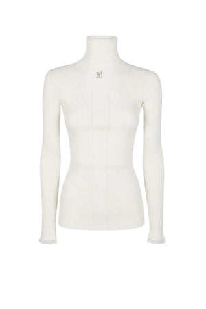 Elisabetta Franchi Dolcevita Donna  a costine con placca logo / Burro