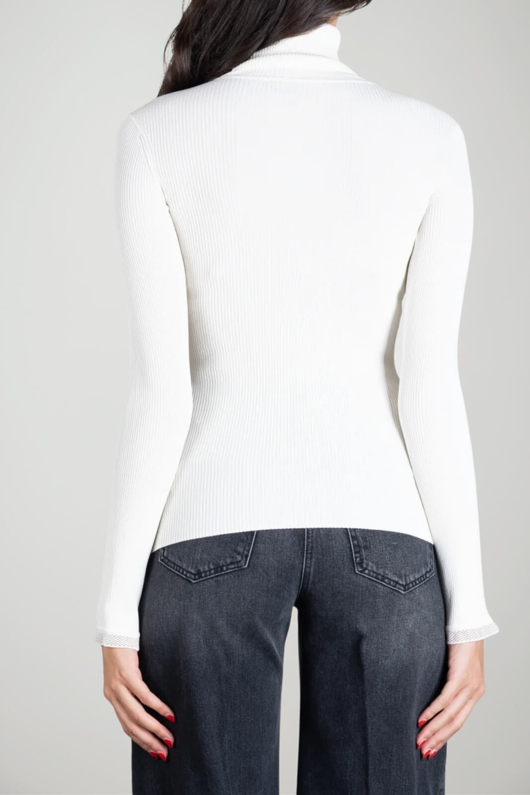 Elisabetta Franchi Dolcevita Donna  a costine con placca logo / Burro