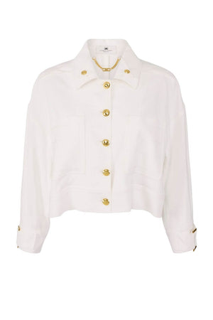Elisabetta Franchi Giacca Donna in gabardina con bottoni gioiello