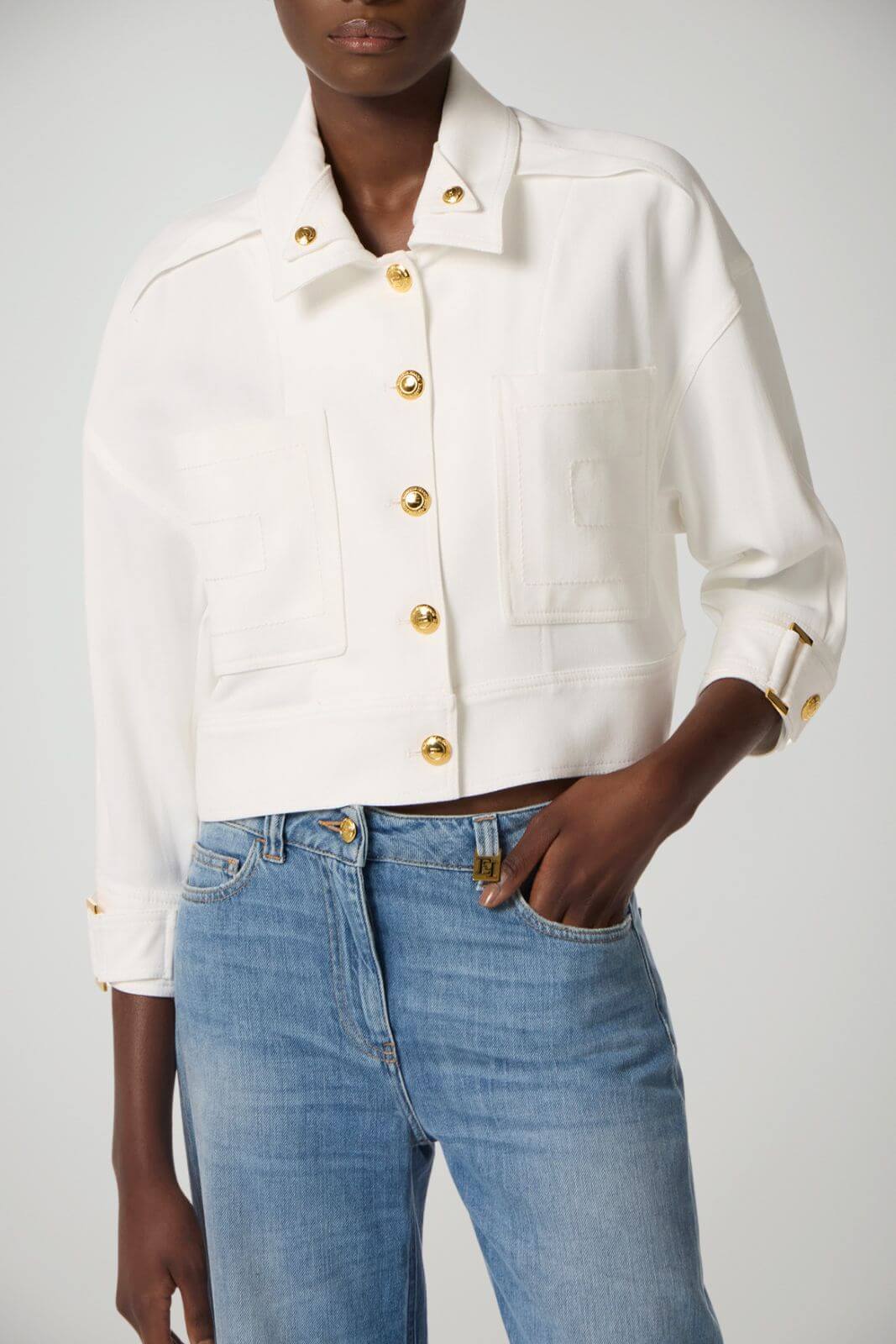 Elisabetta Franchi Giacca Donna in gabardina con bottoni gioiello