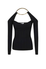 Elisabetta Franchi Maglia Donna scollo americano con dettaglio gioiello