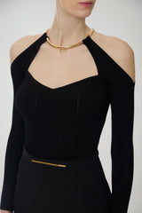Elisabetta Franchi Maglia Donna scollo americano con dettaglio gioiello