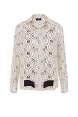 Blusa Elisabetta Franchi con stampa monogram e foulard fronte