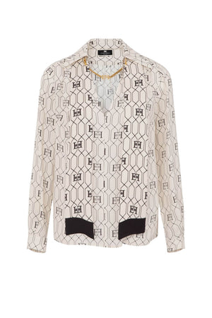 Blusa Elisabetta Franchi con stampa monogram e foulard fronte