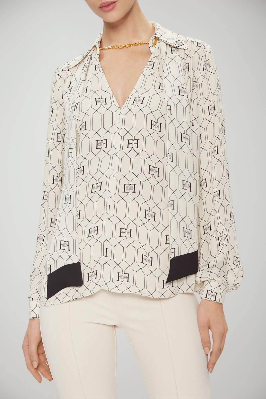 Blusa Elisabetta Franchi con stampa monogram e foulard fronte 1