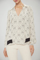 Blusa Elisabetta Franchi con stampa monogram e foulard fronte 1