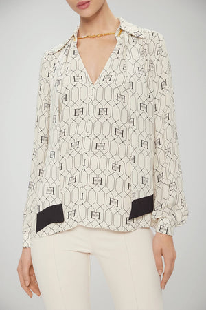 Blusa Elisabetta Franchi con stampa monogram e foulard fronte 1