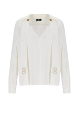 Blusa ELisabetta Franchi con scollo a V e sciarpa logata fronte
