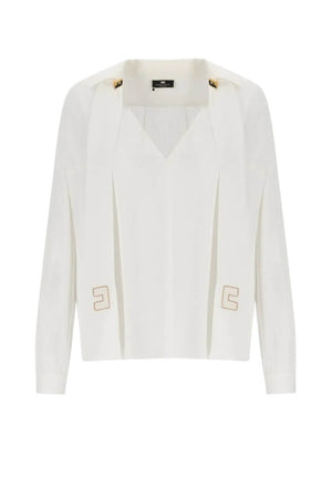 Blusa ELisabetta Franchi con scollo a V e sciarpa logata fronte