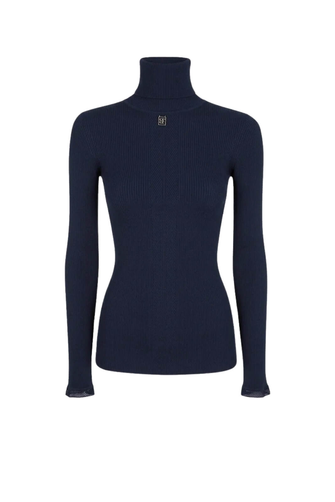 Elisabetta Franchi Dolcevita Donna a costine con placca logo / Blu Notte