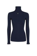 Elisabetta Franchi Dolcevita Donna a costine con placca logo / Blu Notte