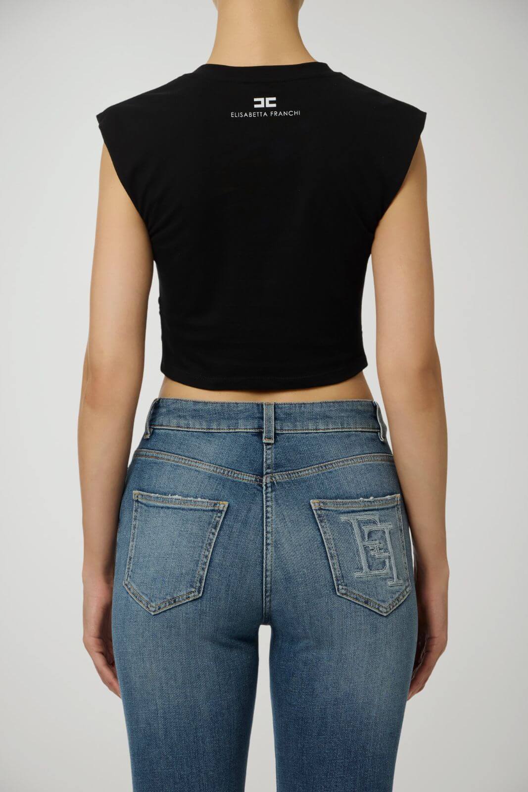 Elisabetta Franchi T-Shirt Donna smanicata con gioiello