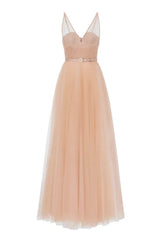 Abito lungo da donna Elisabetta Franchi in tulle con cintura