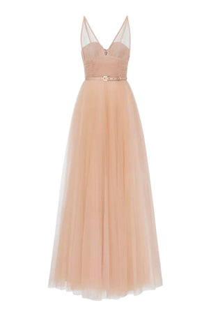 Abito lungo da donna Elisabetta Franchi in tulle con cintura