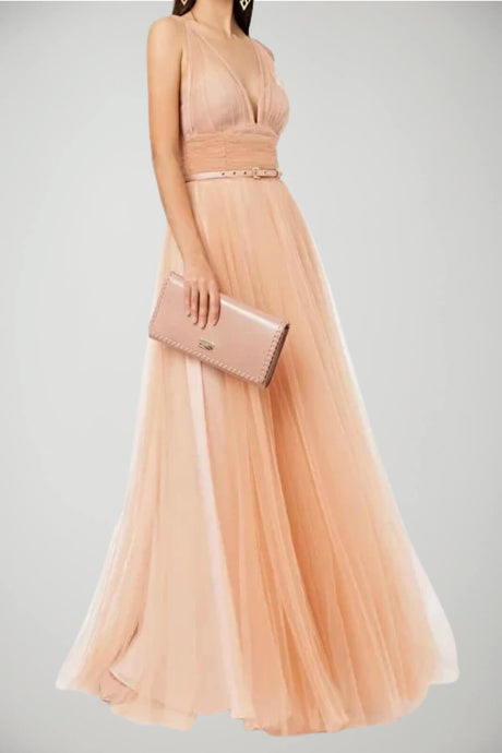 Abito lungo da donna Elisabetta Franchi in tulle con cintura
