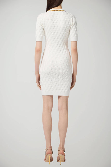 Abito donna Elisabetta Franchi in maglia a rombi con catena retro