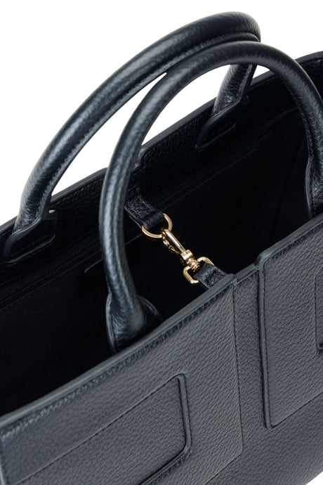 Borsa da donna Elisabetta Franchi shopper con maxi logo in ecopelle martellata dettaglio