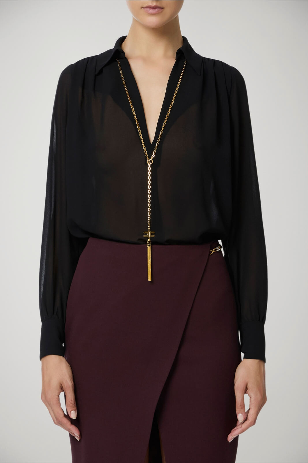 Blusa da donna Elisabetta Franchi in georgette con collana fronte 1