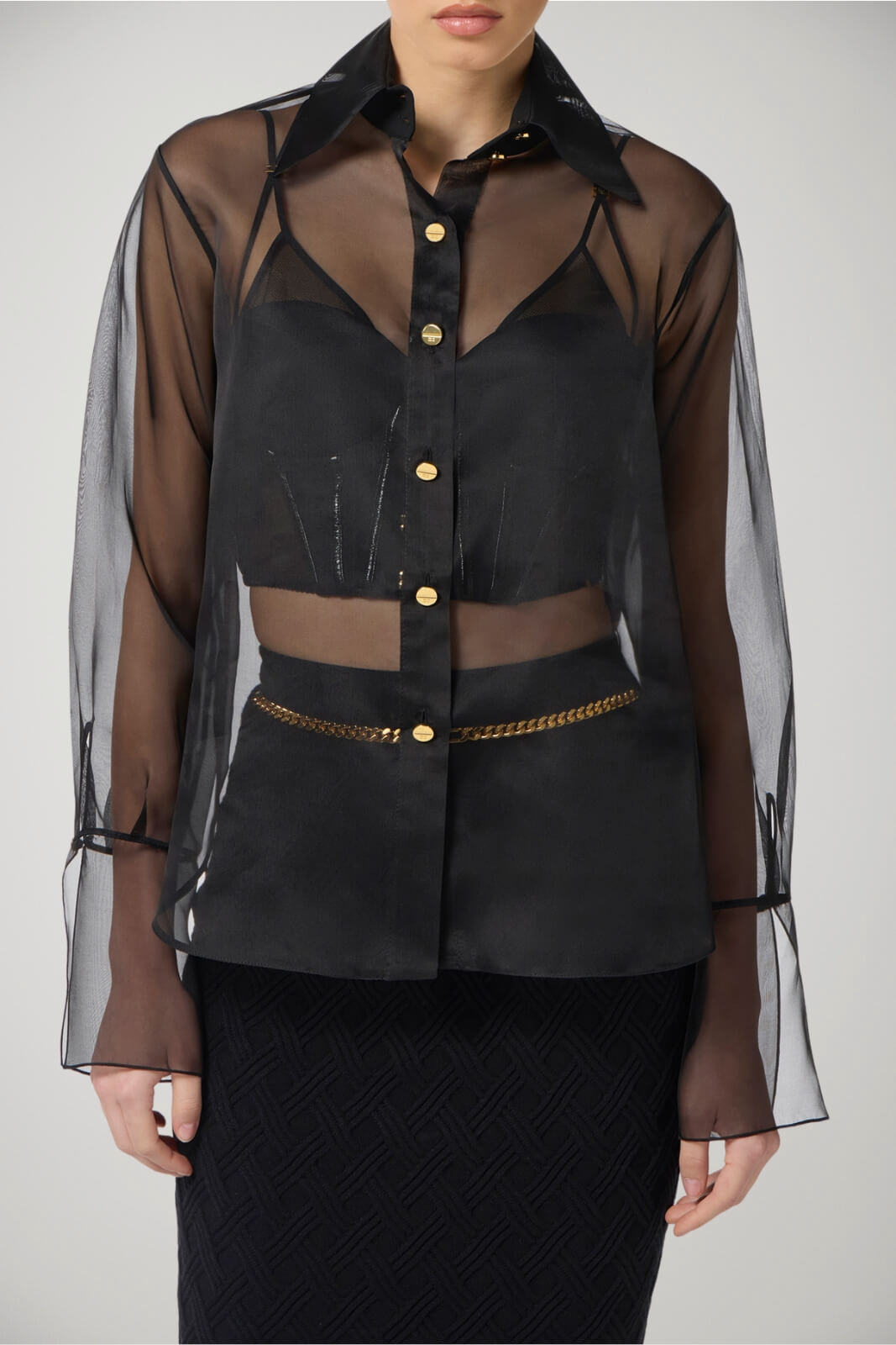 Camicia da donna Elisabetta Franchi in seta trasparente con bottoni fronte 1