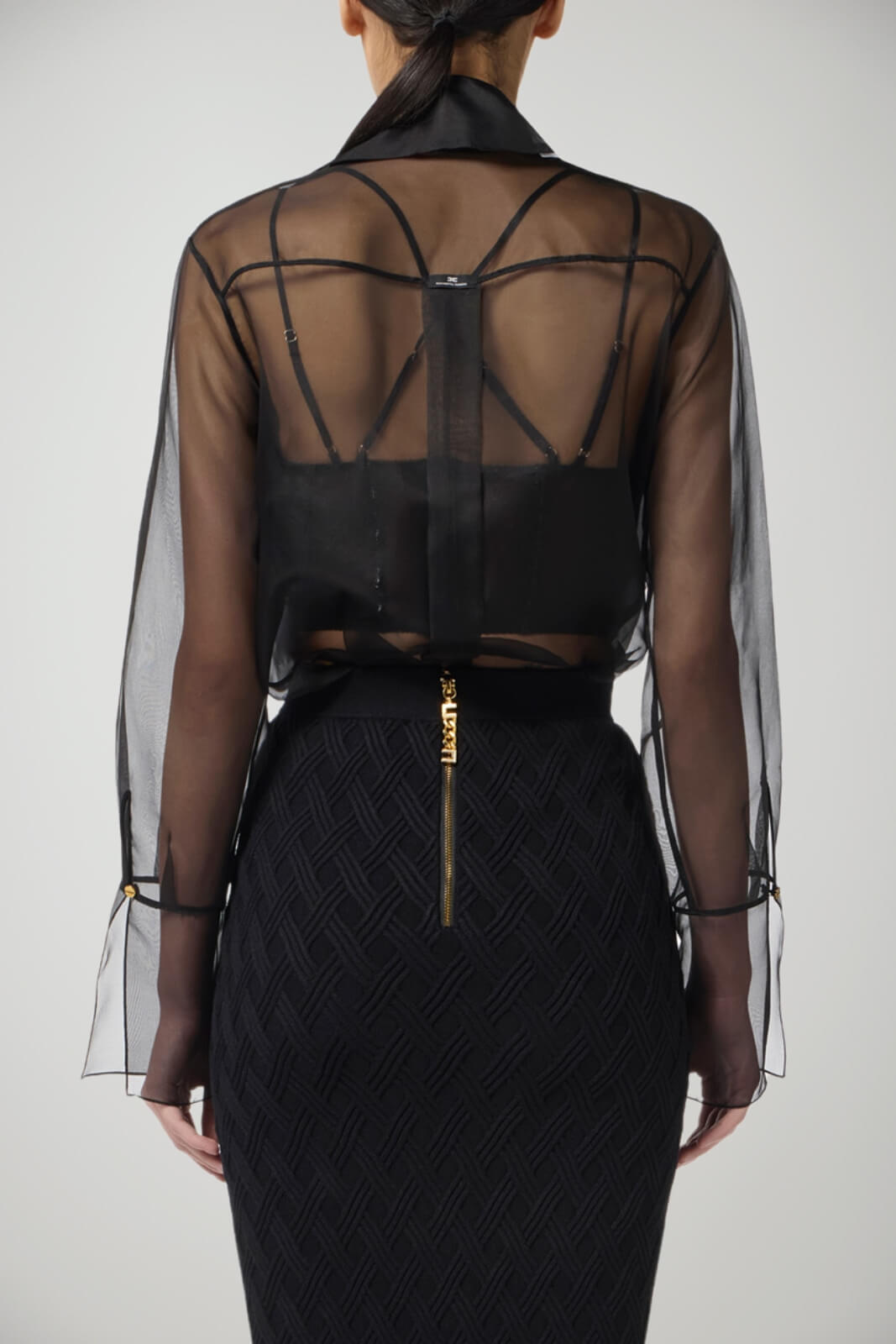 Camicia da donna Elisabetta Franchi in seta trasparente con bottoni retro