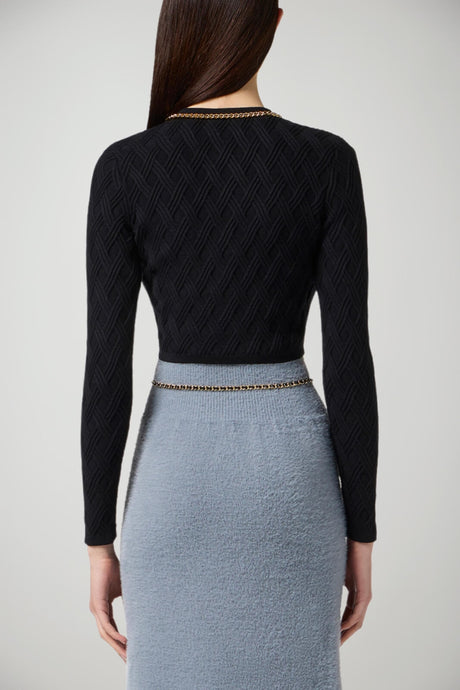 Cardigan da donna Elisabetta Franchi con collana e texture a rombi retro