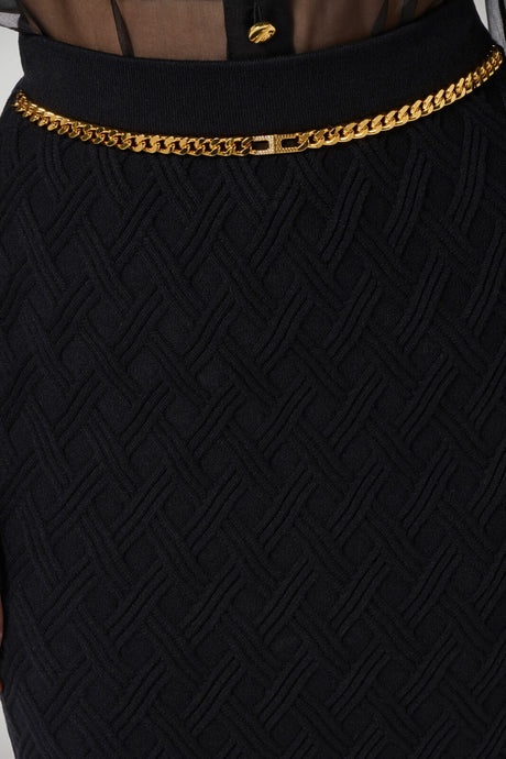 Gonna Elisabetta Franchi a tubino con catena e texture a rombi dettaglio