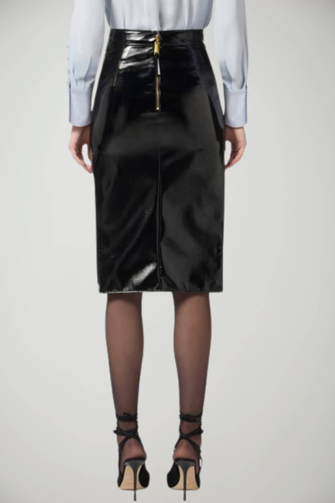 Gonna Elisabetta Franchi in ecopelle vinilica con bottoni laterali retro