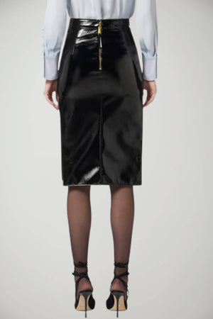 Gonna Elisabetta Franchi in ecopelle vinilica con bottoni laterali retro