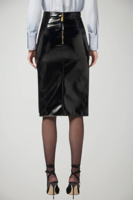 Gonna Elisabetta Franchi in ecopelle vinilica con bottoni laterali retro