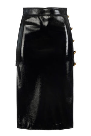 Gonna Elisabetta Franchi in ecopelle vinilica con bottoni laterali fronte